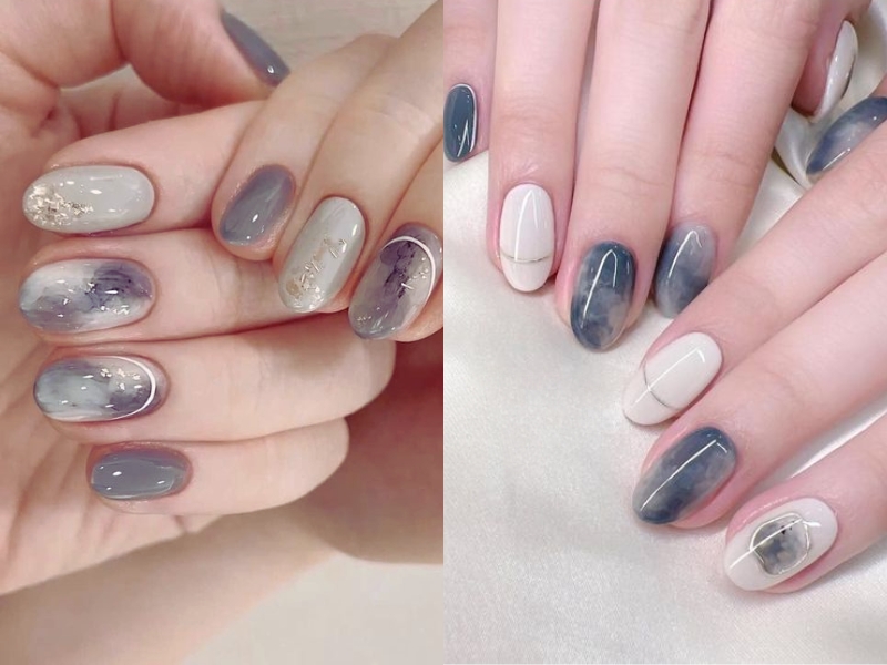 nail hàn quốc vân đá màu xanh