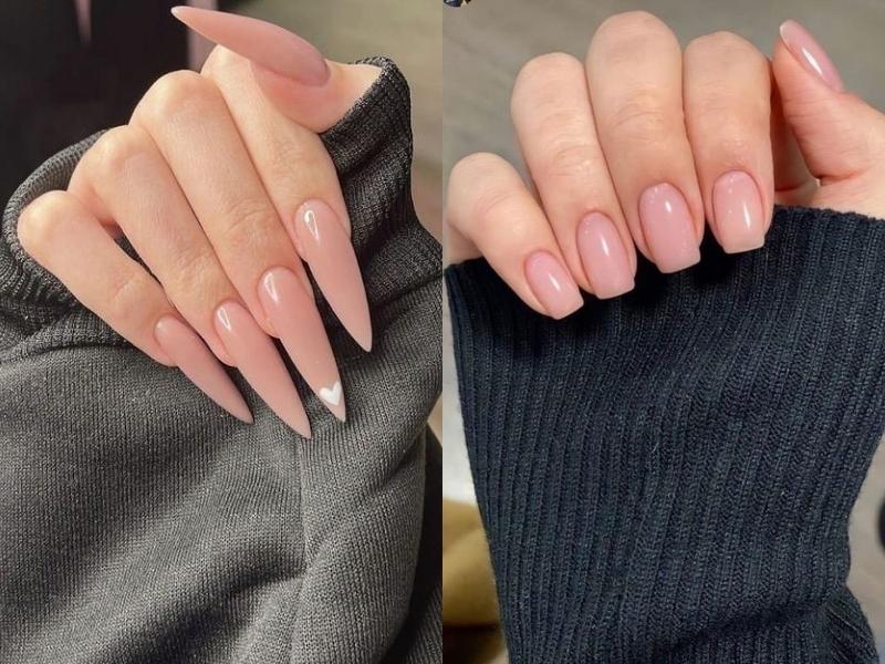 Nail hồng nhạt móng dài và vuông 