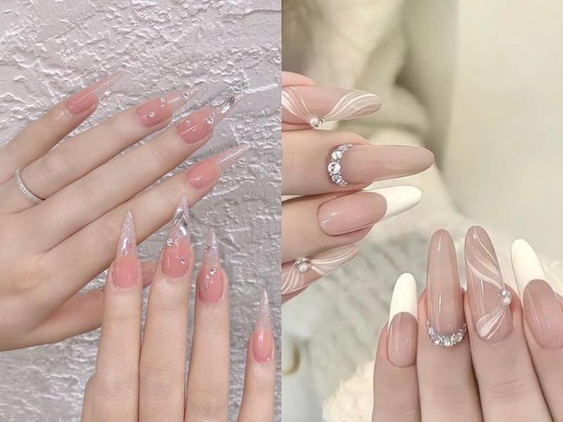 nail nhọn hồng và trắng