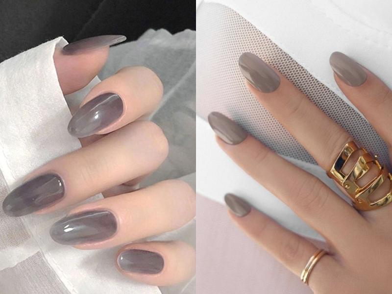 Nail màu xám nhạt trơn bóng