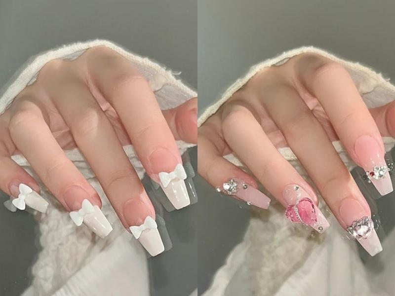 Mẫu nail giả đính nơ