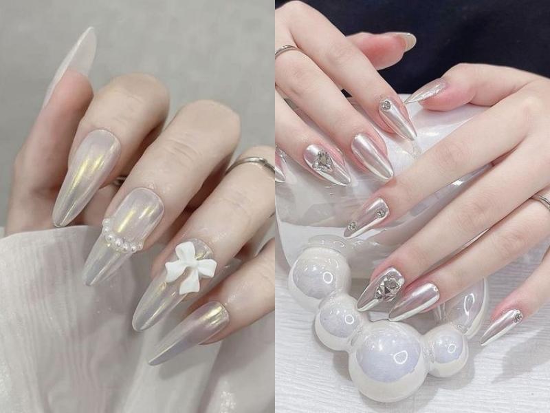 Nail nhọn màu trắng tráng gương