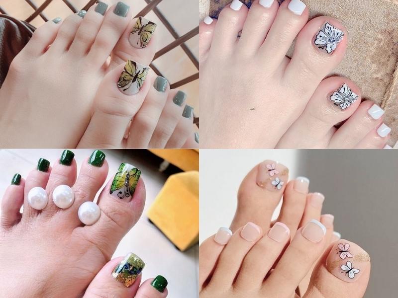 nail chân họa tiết bướm