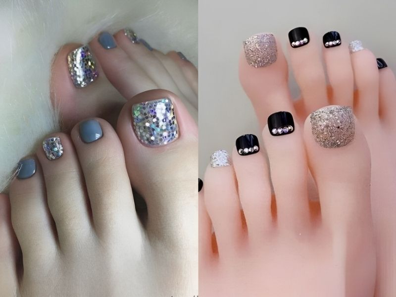 Những mẫu nail kim tuyến cho chân 