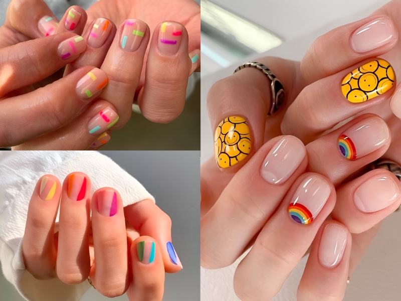 Nail ngắn phối màu cầu vòng sáng tạo cho nàng mê sắc màu. (Nguồn: ⋆ sσfιι ⋆ - Pinterest)