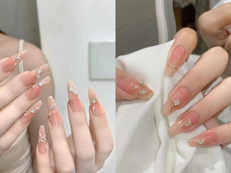 Nail hồng đính đá