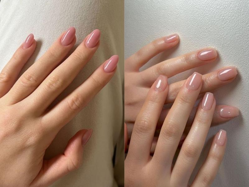 nail hồng nhạt sơn gel