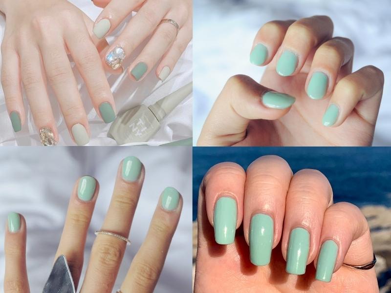 Mẫu nail màu xanh mint không kén dáng móng