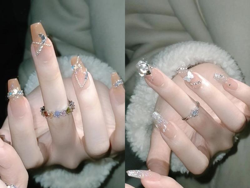 Mẫu nail màu thạch đính đá nhỏ