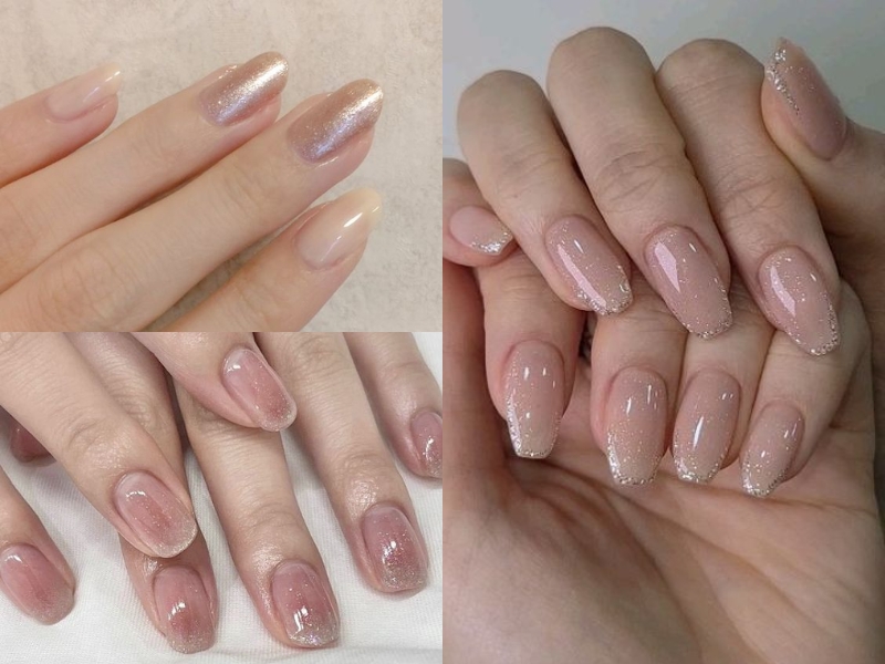 mẫu nail tráng gương kết hợp nhũ