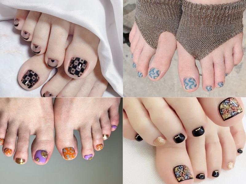 nail chân nhiều họa tiết nổi bật