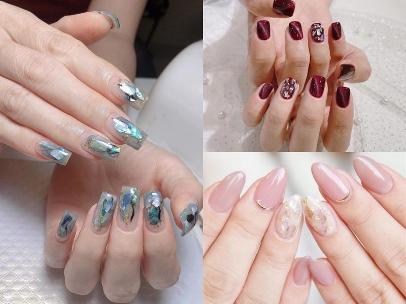 Nail hồng, đỏ đính xà xừ lấp lánh