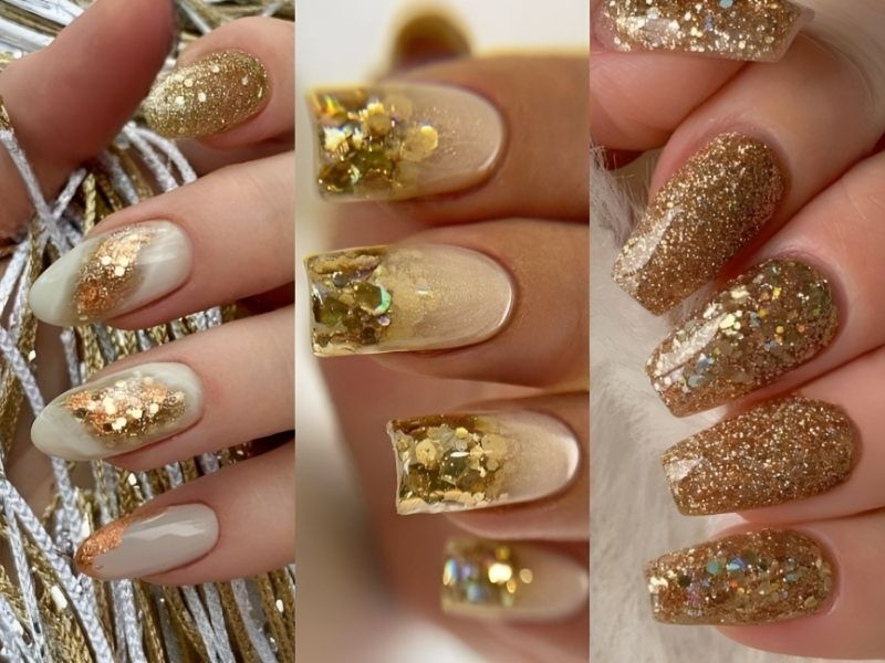 Những mẫu nail kim tuyến vàng