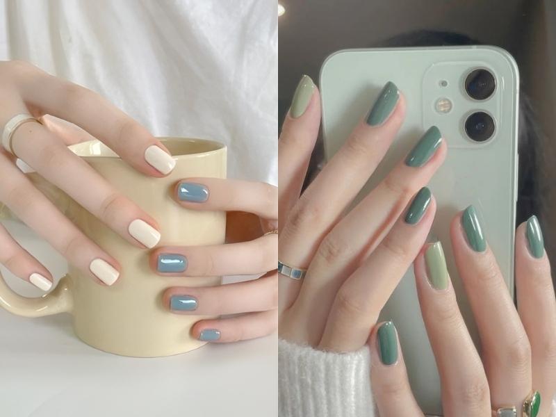 Phối màu nail 2 bên tay hoặc phối màu xen kẽ