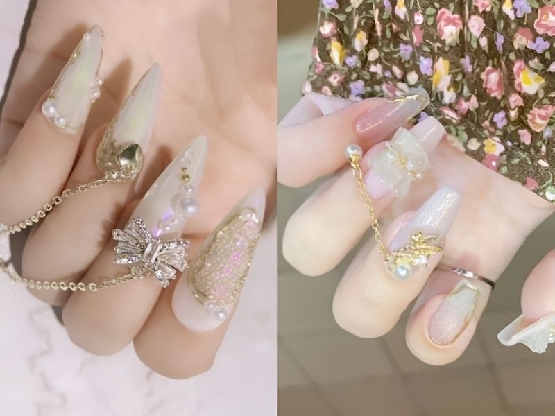 Mẫu nail đính đá xỏ khuyên