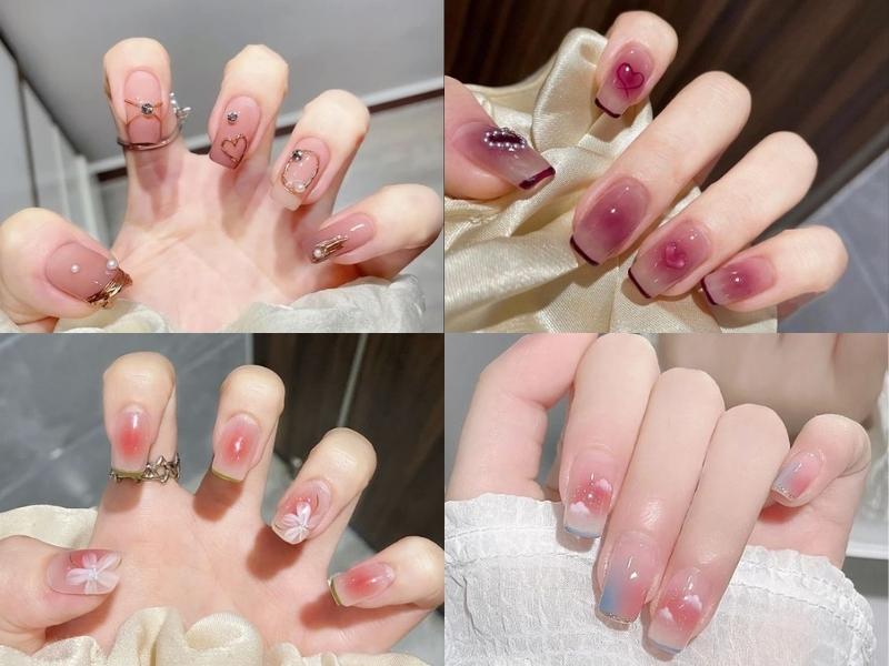 Nail hàn quốc màu hồng mắt mèo