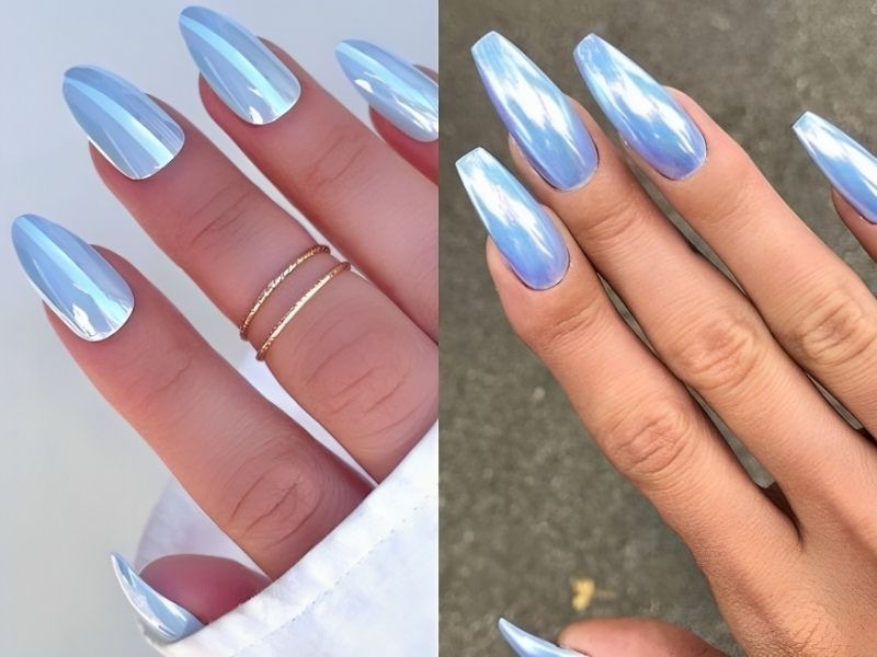 Mẫu nail xanh dương nhạt tráng 