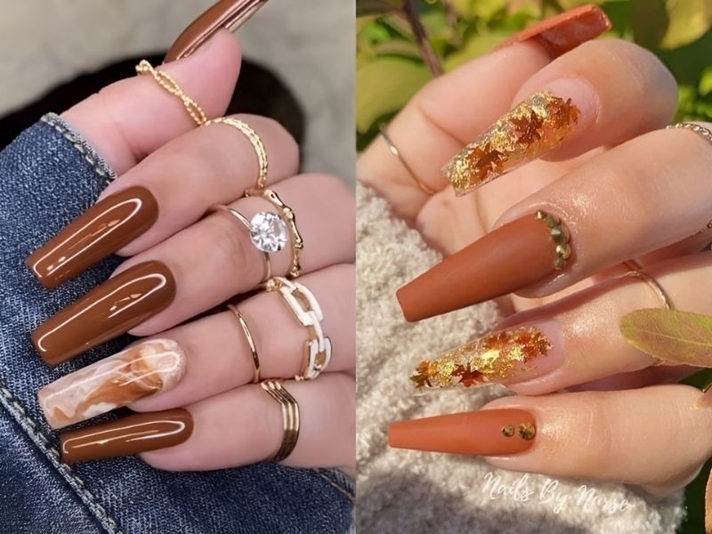 mẫu nail màu nâu tây