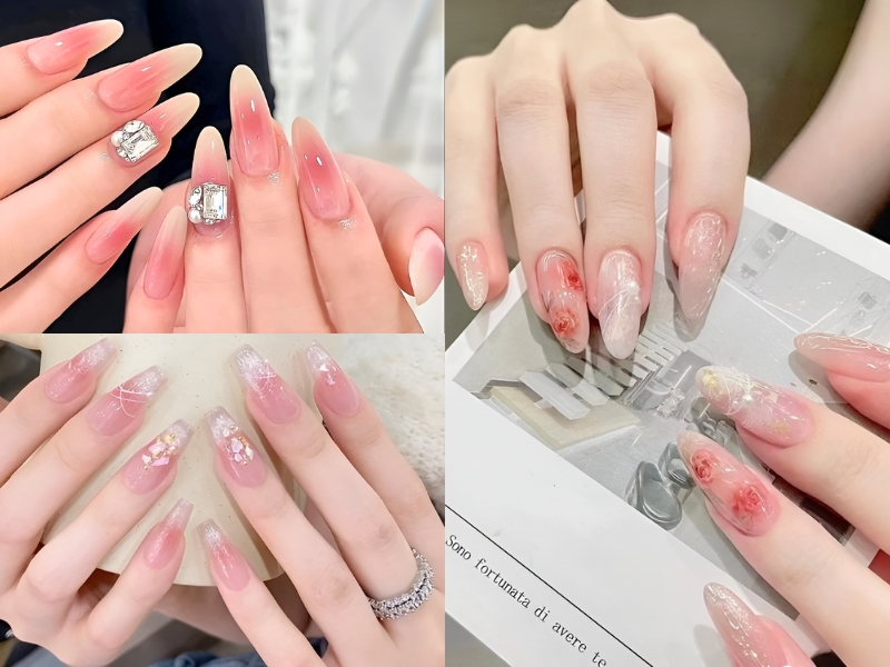 Nail cô dâu màu hồng nhẹ nhàng. (Nguồn: mylla viana - Pinterest)