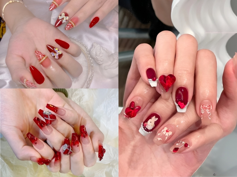 Nail đính nơ đỏ rực rỡ. (Nguồn: Anna Nail - Pinterest)