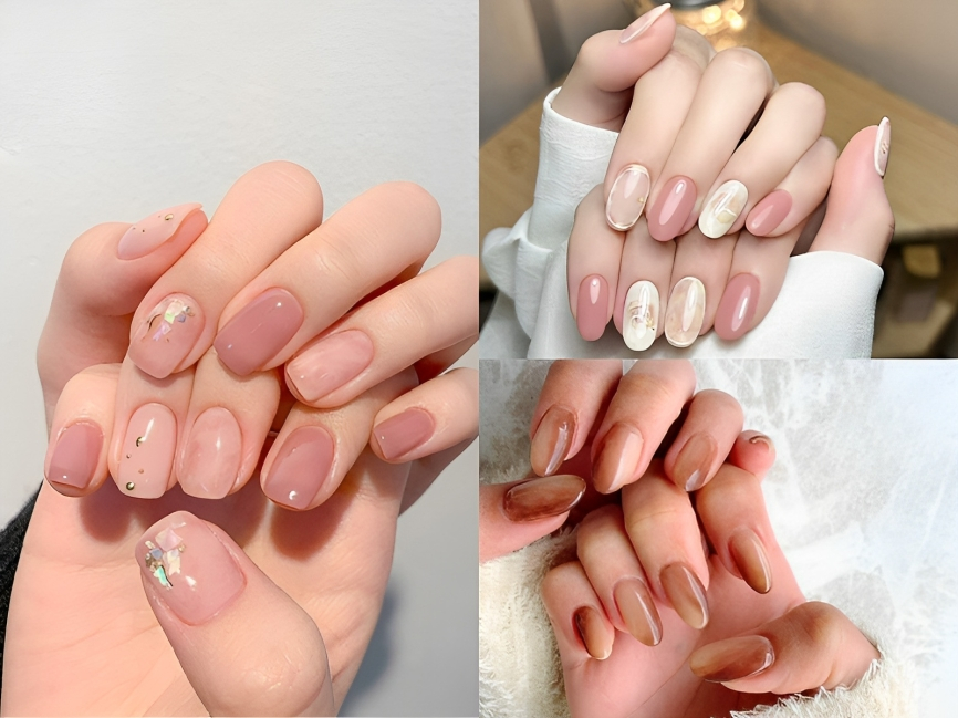 Nail vân đá đơn giản có đính kim tuyến nhỏ