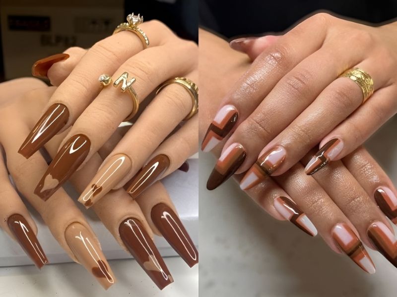 mẫu nail màu nâu tây