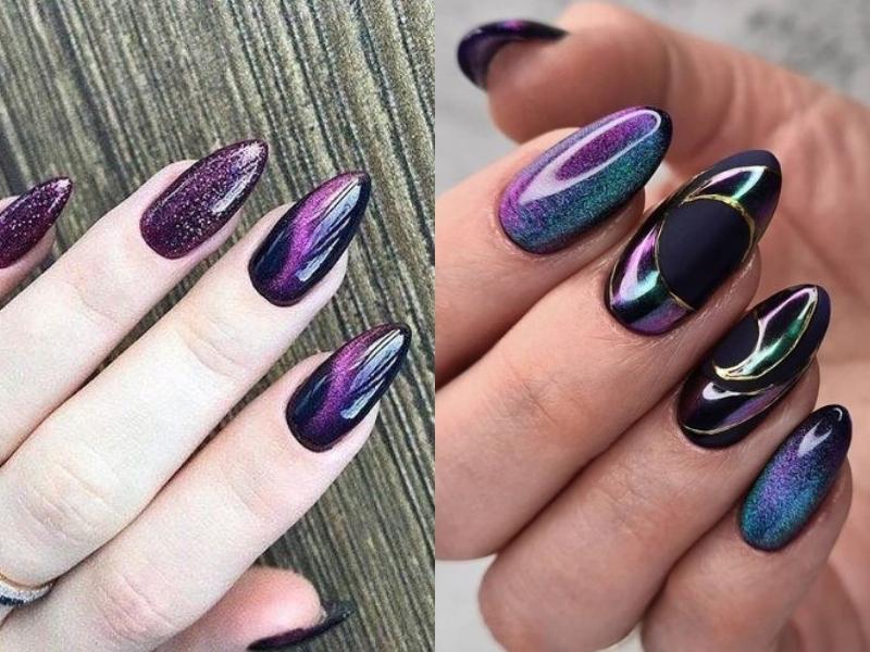 Nail nhọn màu tím mắt mèo