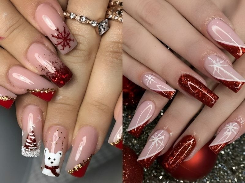 Những mẫu nail kim tuyến phối họa tiết Giáng Sinh 