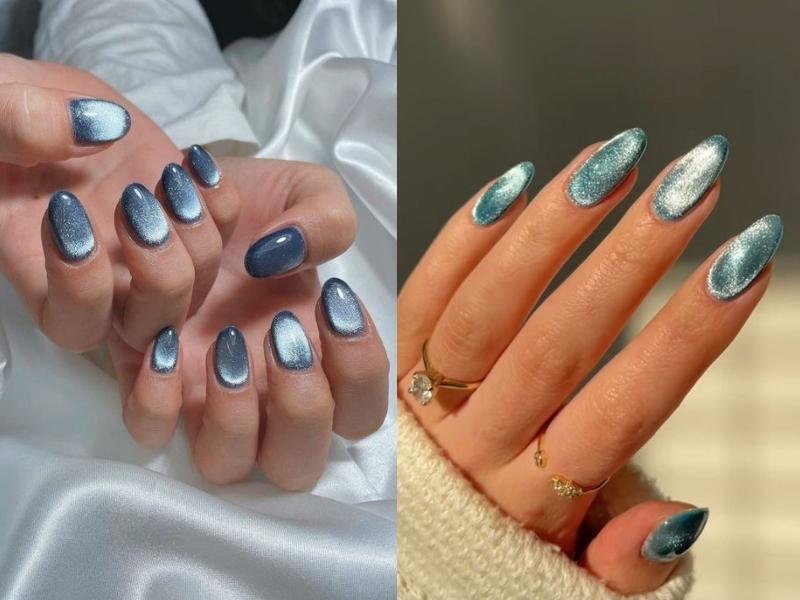 Mẫu nail màu xanh mắt mèo