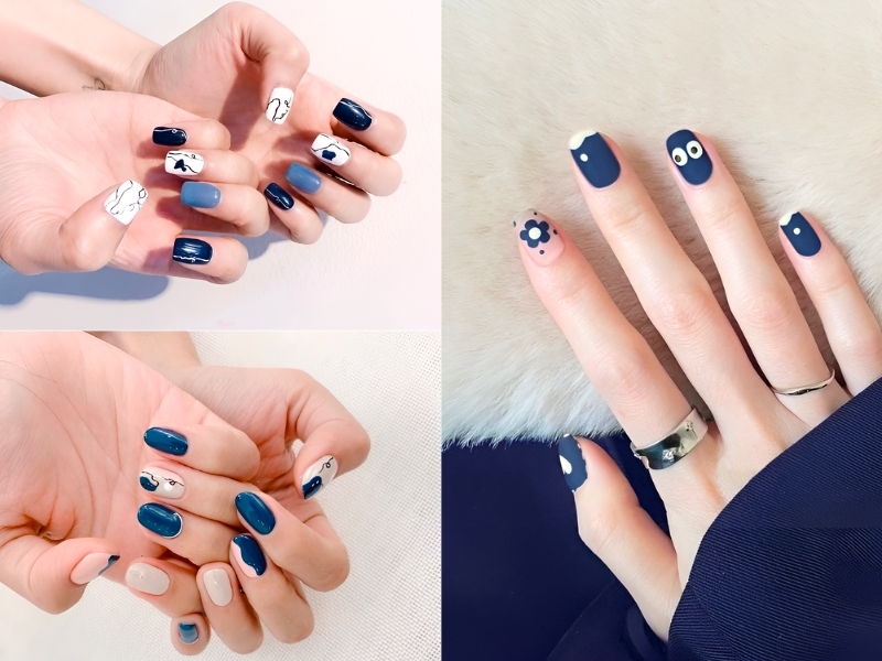 Nail ngắn màu xanh navy cực kỳ lạ mắt. (Nguồn: soul viote - Pinterest)