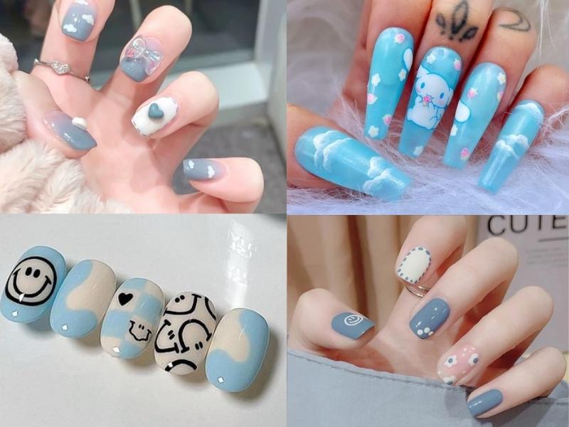 Mẫu nail màu xanh dương nhạt cực đẹp cho nàng tự tin