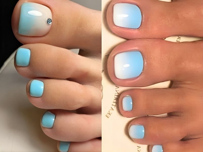 Mẫu nail chân xanh ngọc ombre