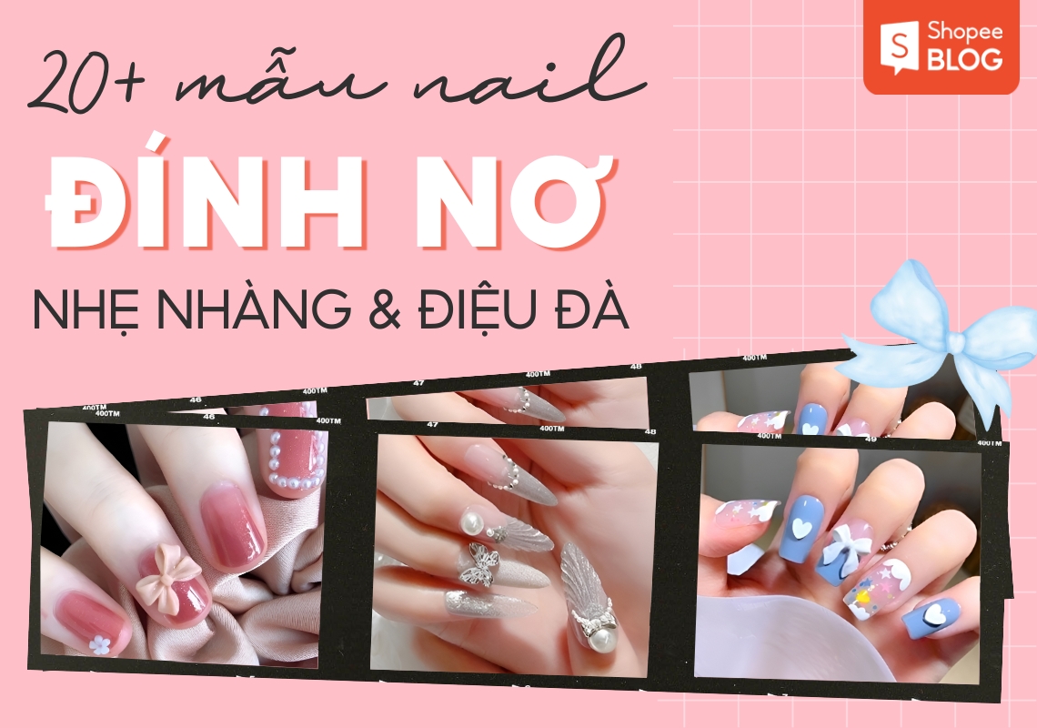 mẫu nail đính nơ đẹp