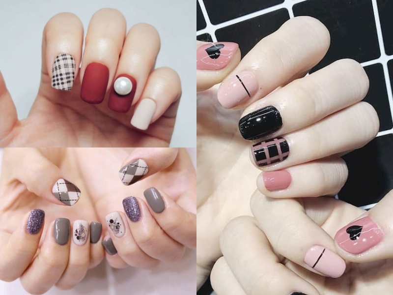 Các mẫu nail caro cho móng vuông ngắn