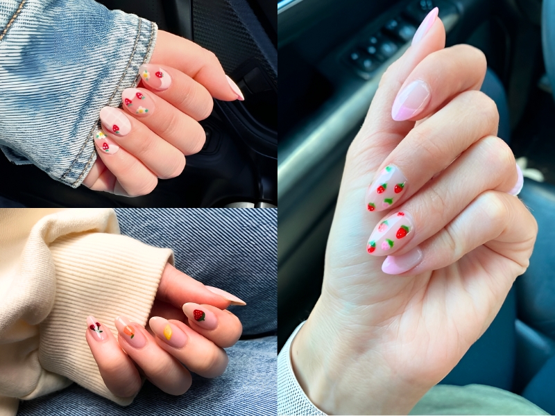 Nail ngắn hoạ tiết trái cây trẻ trung và năng động. (Nguồn: Jade Phan NailArt - Pinterest)