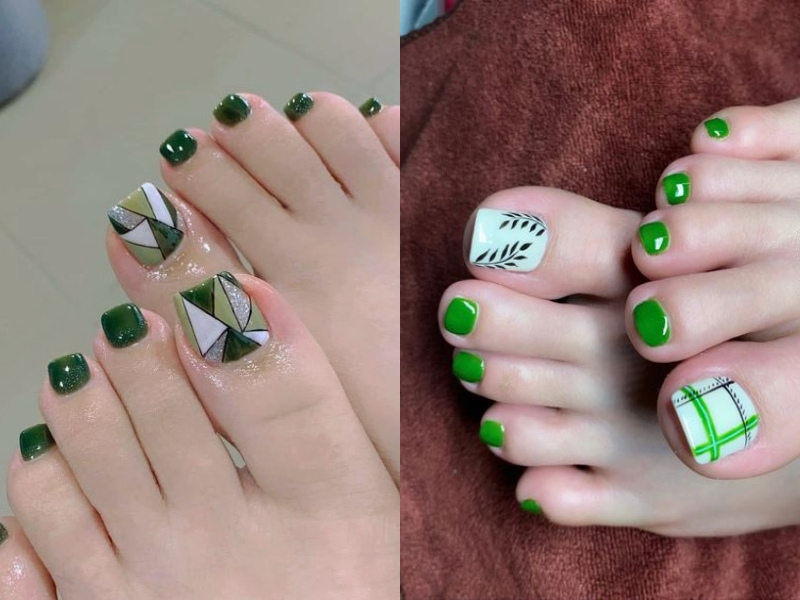 100+ mẫu nail chân màu xanh dương, xanh lá xinh nhất