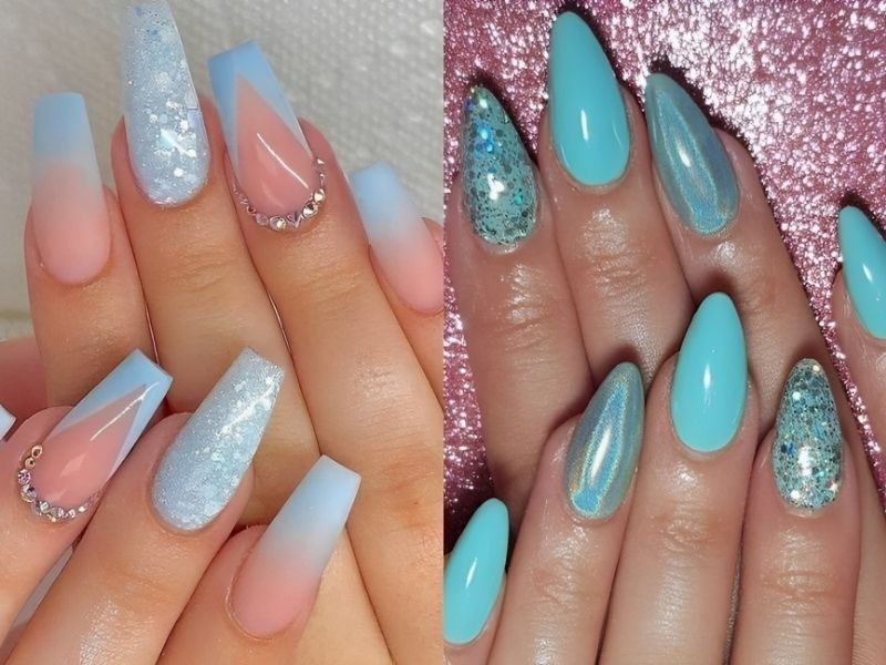 Mẫu nail kim tuyến màu xanh dương