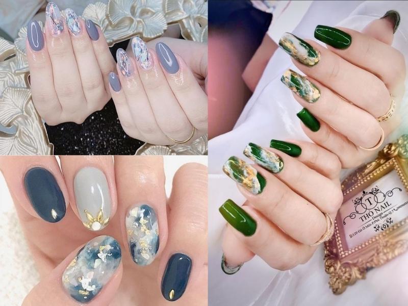 Mẫu nail màu xanh ẩn xà cừ