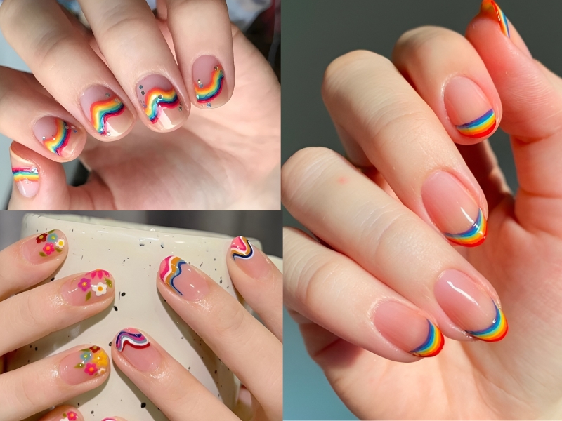 Nail ngắn phối cầu vòng sáng tạo. (Nguồn: RoshanakLotf - Pinterest)