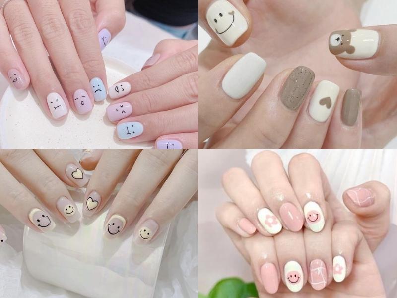 mẫu nail hình vẽ mặt cười ngộ nghĩnh