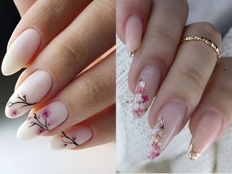 mẫu nail hoạ tiết hoa đào