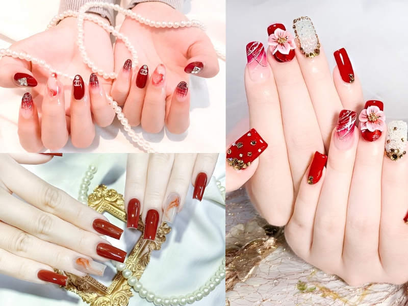 Nail cô dâu màu đỏ rực rỡ. (Nguồn: Beleza em Dia - Pinterest)