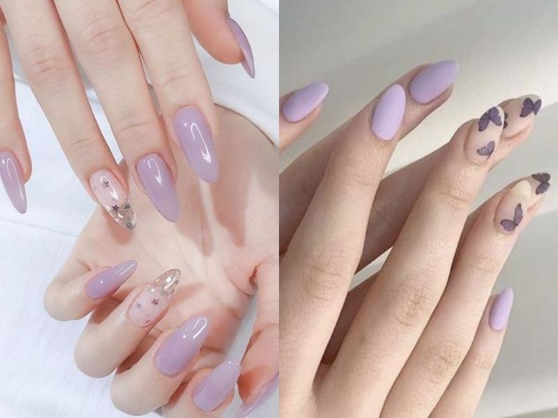 Nail màu tím phối họa tiết