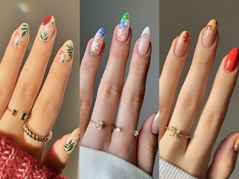 mẫu nail vẽ hoa lá