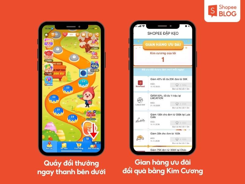 Gian hàng Shopee đổi quà bằng Kim Cương 