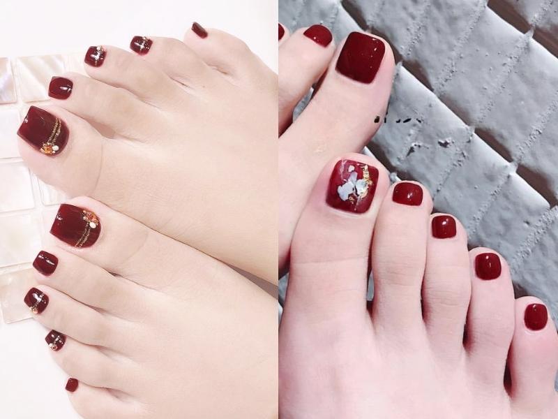 Nail chân màu đỏ rượu