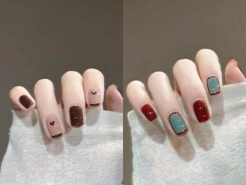 Mẫu nail màu xanh và đỏ