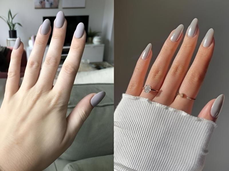 Nail màu xám sơn gel và sơn nhám 