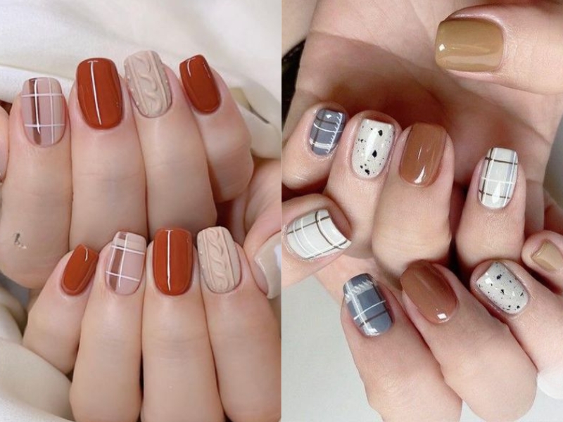 Mẫu nail Hàn Quốc kẻ sọc trên nền móng trầm