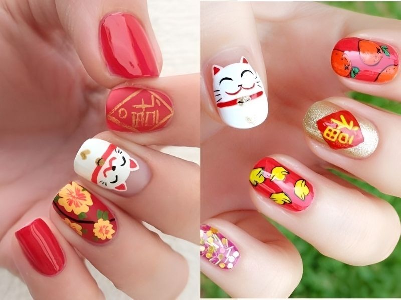 mẫu nail hoạ tiết thần tài